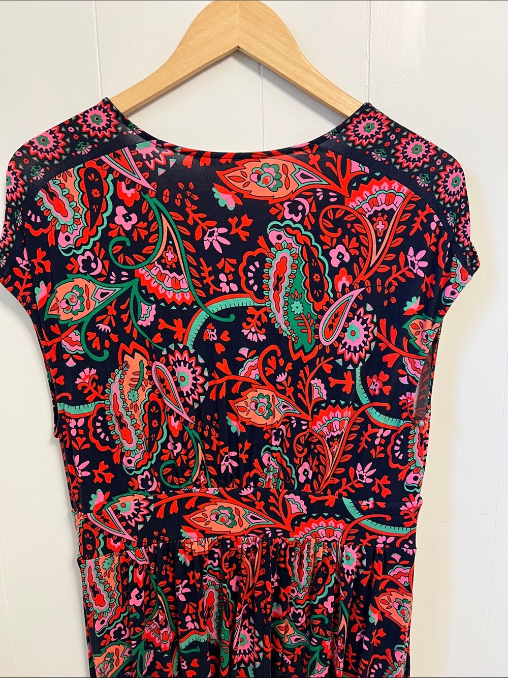 Boden Vanessa Navy Exotic Paisley D0867 Faux Wrap Jersey Knit Midi Dress US 10 - Picture 6 of 13